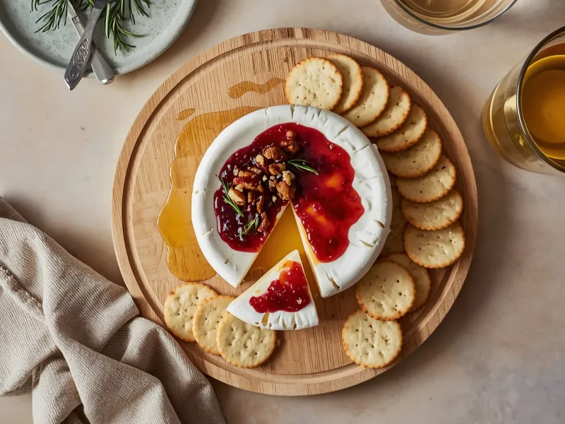 Air fryer baked brie with jam and pecans
