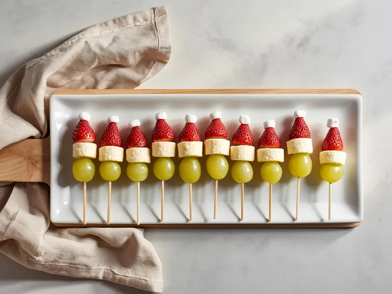 Grinch fruit skewers