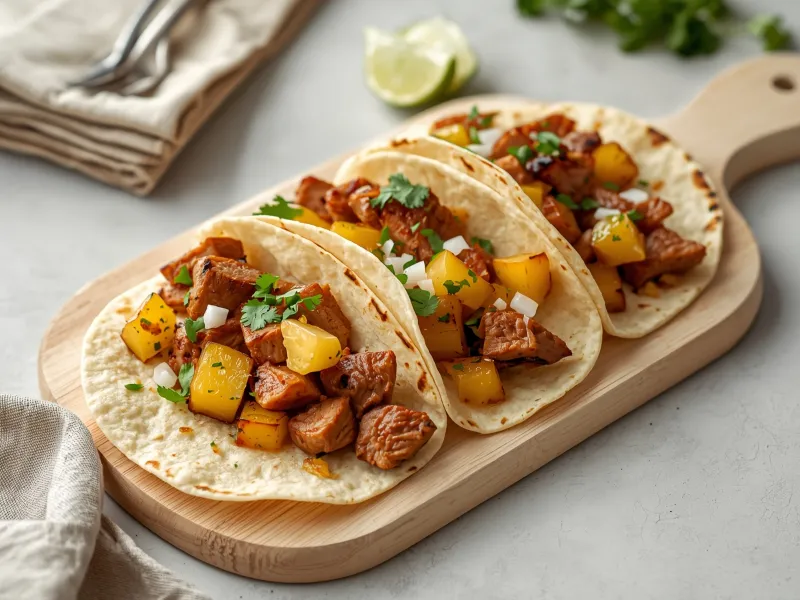Skillet pork al pastor tacos