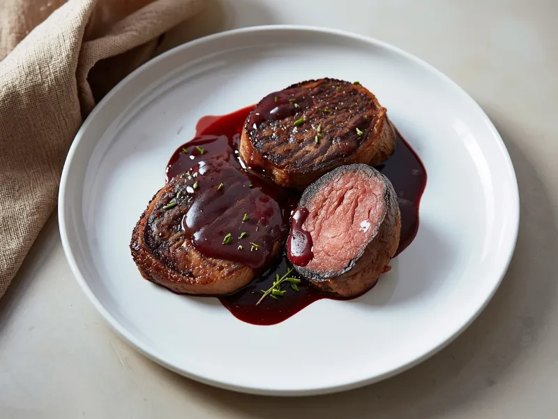 Venison backstrap medallions with red wine pan sauce